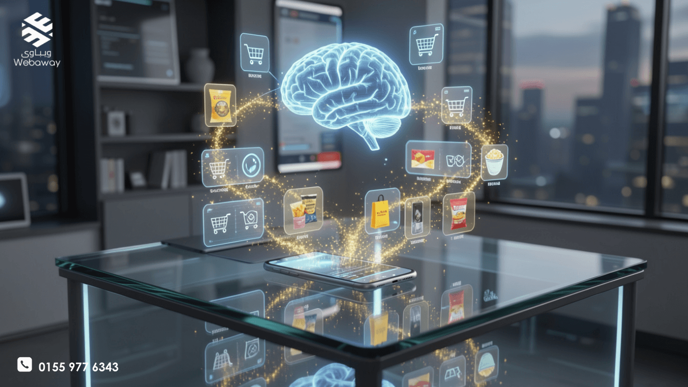 واجهة متجر إلكتروني ذكية تعرض منتجات مخصصة لكل عميل بناءً على اهتماماته باستخدام تقنيات الذكاء الاصطناعي - ويباوي 2026.