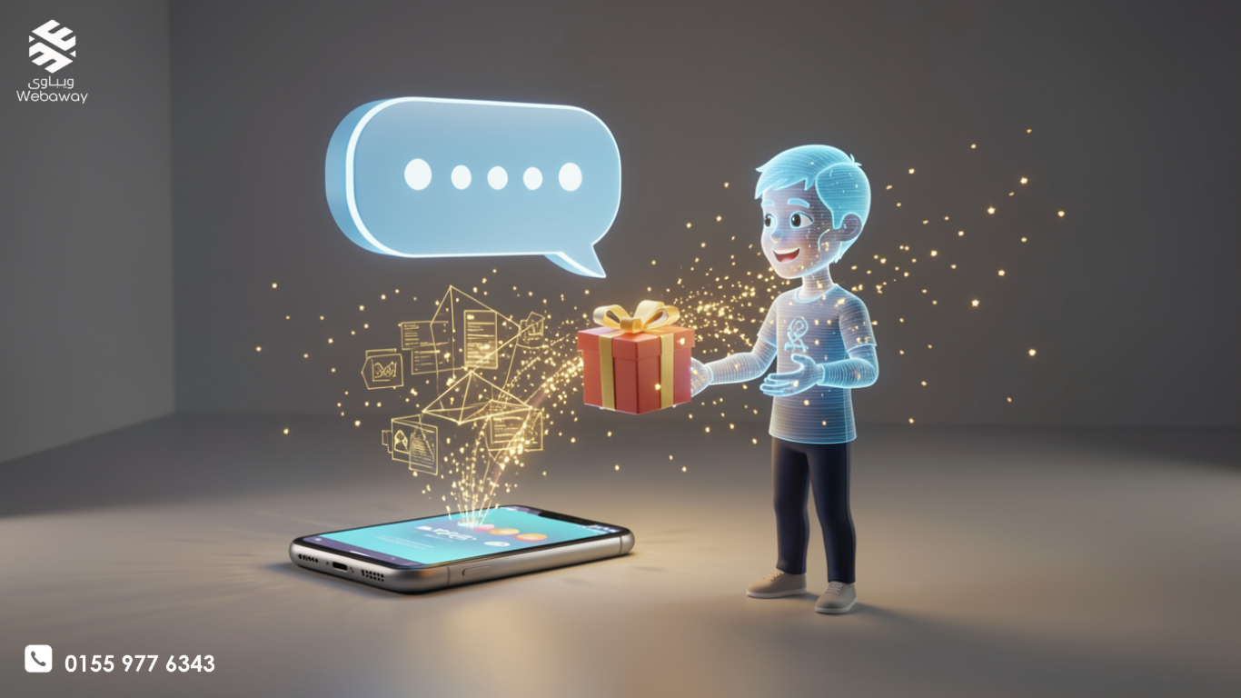 مستودع ذكي تظهر فيه بيانات رقمية فوق المنتجات توضح مستويات المخزون وتوقعات الطلب المستقبلية باستخدام الـ AI - ويباوي 2026.