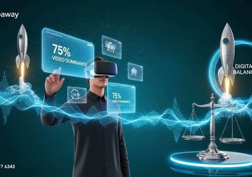 شخص يرتدي نظارة واقع افتراضي ويتفاعل مع متجر إلكتروني ثلاثي الأبعاد يعرض منتجات بشكل واقعي للغاية - ويباوي 2026.