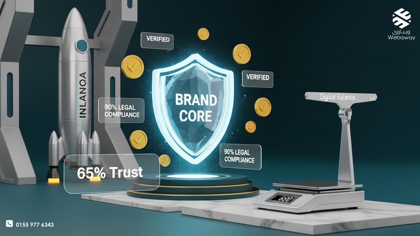 أيقونة قفل رقمي شفاف محاطة بهالة من البيانات الآمنة وعلامات التوثيق القانوني مع شعار ويباوي - 2026.