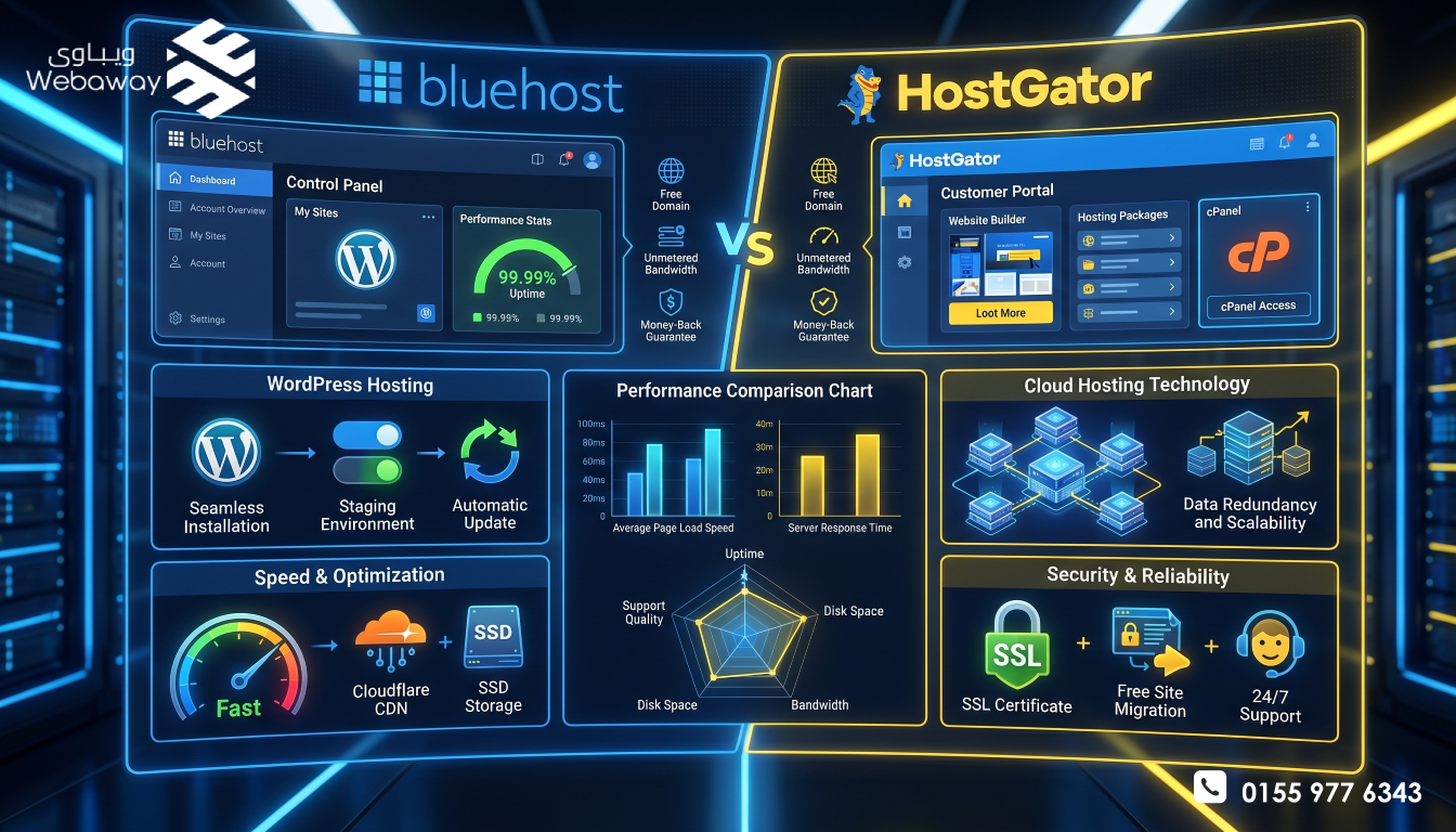 بلوهوست أم هوست جيتور؟ مقارنة Bluehost vs HostGator وأفضل استضافة ووردبريس
