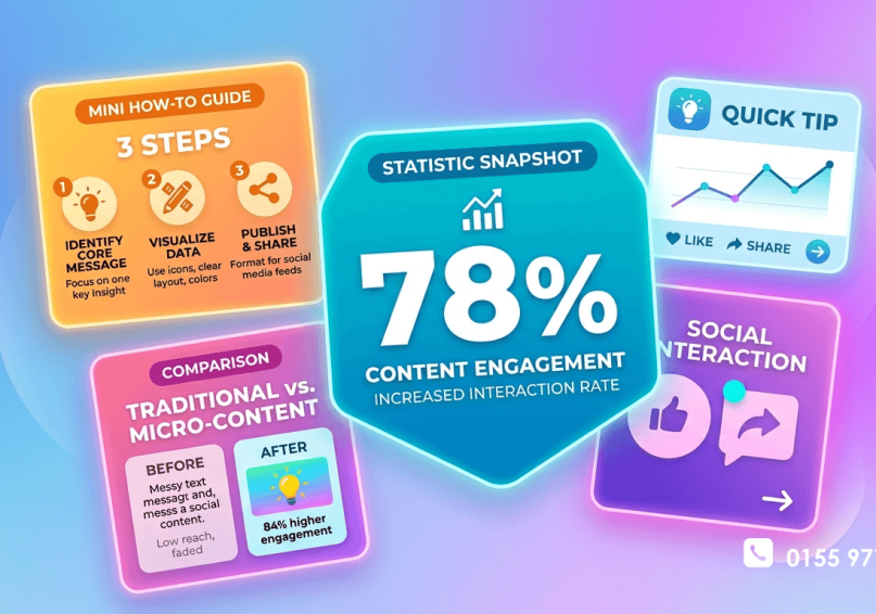 تعرف على قوة المحتوى التعليمي المكثف (Micro-Infographics) وكيفية تصميمه واستخدامه لزيادة التفاعل وتحسين ظهورك على منصات التواصل في 2026.