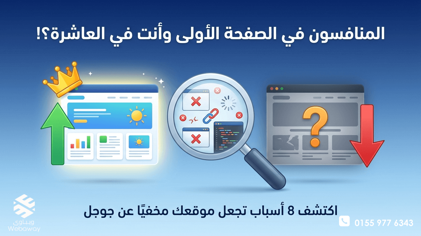 دراسة حالة تحليلية لأسباب عدم ظهور موقعك في جوجل: كيف يتفوق المنافسون في نتائج البحث؟ تعرف على 8 أسباب تقنية ومحتوى تمنع ظهورك، وكيف يمكنك تطبيق الحلول لتصدر نتائج البحث.