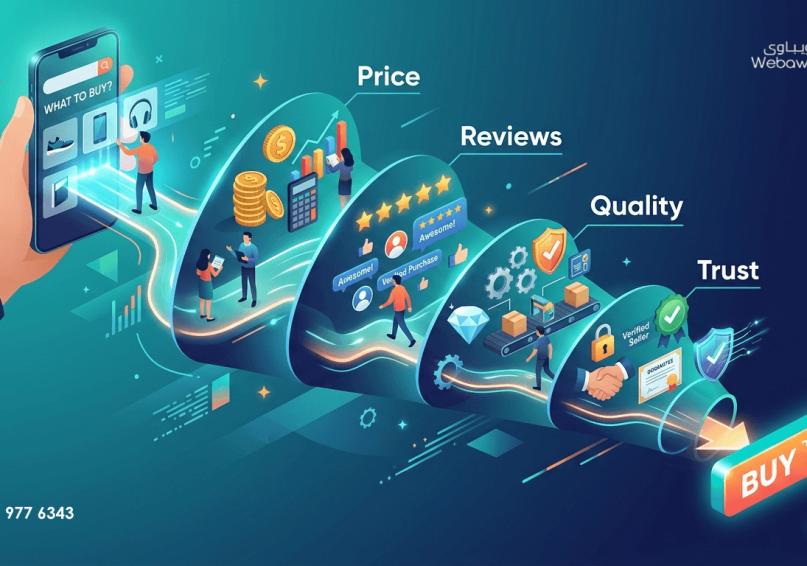 تعرف على رحلة العميل قبل الشراء والعوامل الحاسمة التي يبحث عنها مثل السعر، المراجعات، الجودة، والثقة. دليل شامل لفهم سلوك المستهلك وزيادة مبيعاتك.