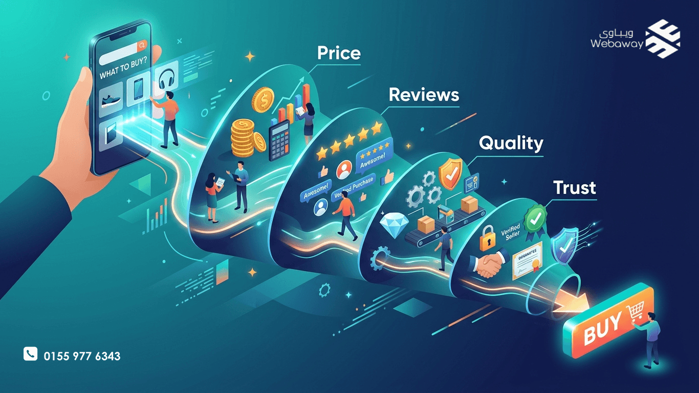 تعرف على رحلة العميل قبل الشراء والعوامل الحاسمة التي يبحث عنها مثل السعر، المراجعات، الجودة، والثقة. دليل شامل لفهم سلوك المستهلك وزيادة مبيعاتك.