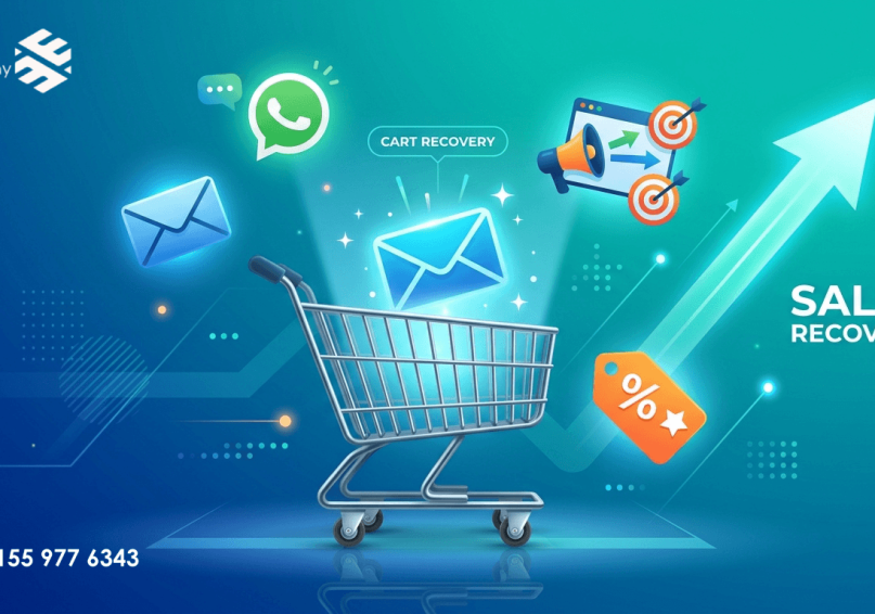 استرجاع السلات المتروكة في 2026 – دليل شامل لاستعادة المبيعات الضائعة رسم توضيحي لاسترجاع السلات المتروكة مع أيقونات استراتيجيات الاسترجاع، بألوان زرقاء وتركوازية.