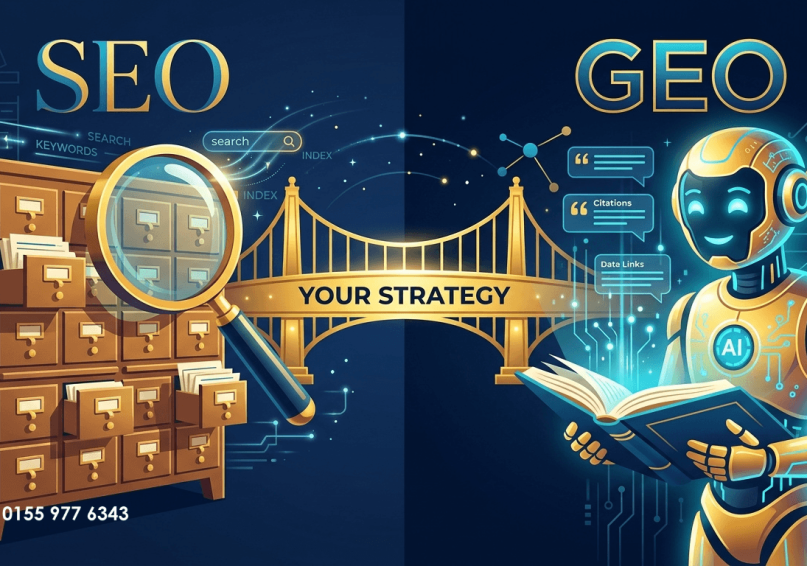 هل تحتاج شركتك إلى GEO أم SEO أم الاثنين؟ GEO أم SEO أم الاثنين؟ اكتشف الفرق بين تحسين محركات البحث التقليدي وتحسين محركات الذكاء الاصطناعي، ولماذا تحتاج كليهما للنجاح في 2026.